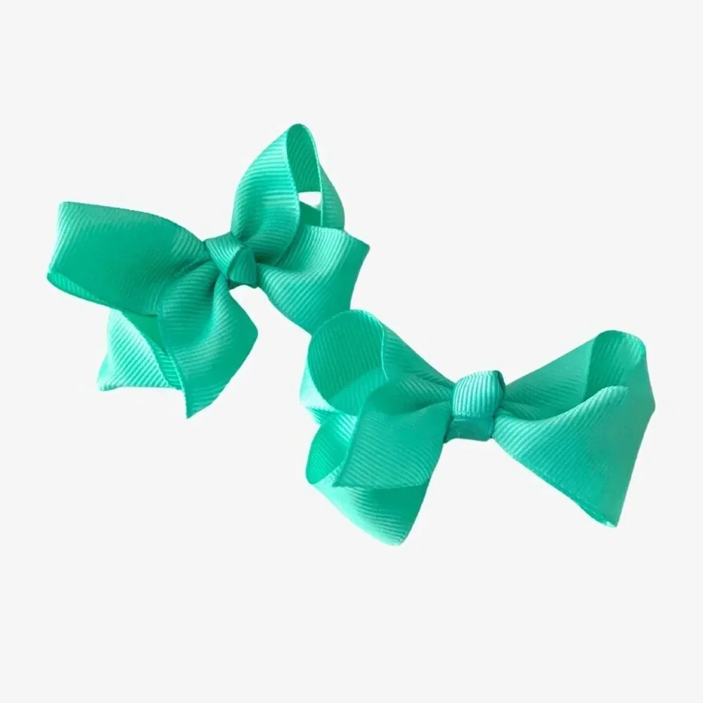 Set of 2 Pretty Girls Hair Bows Grosgrain Ribbon Clips Hair Accessories Mint